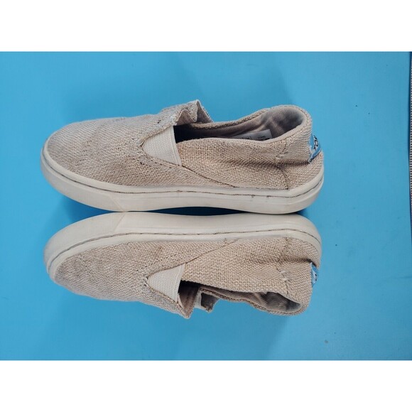 Toms  Toddlers Canvas Sneakers Shoe  Sz 8 Hook Loop Tan Fabric Unisex - Picture 6 of 11